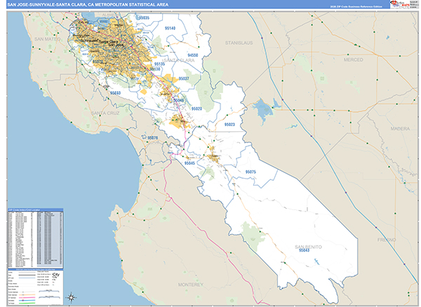 San Jose-Sunnyvale-Santa Clara Metro Area Wall Map